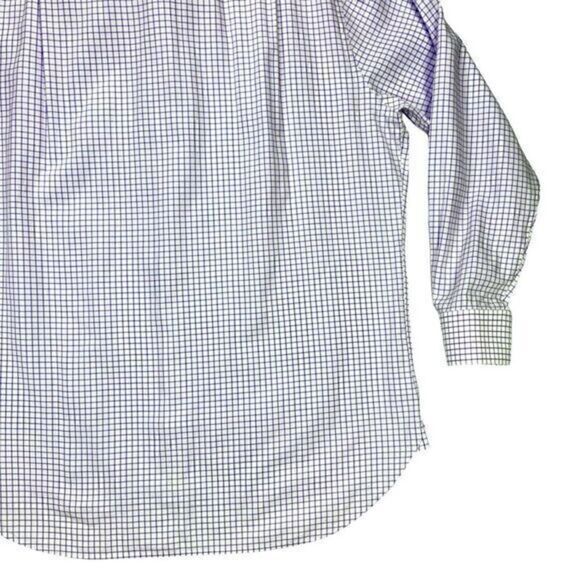 Peter Millar Dress Shirt Mens Sz 17 Long White Purple Plaid Cotton Button Front - Picture 11 of 16
